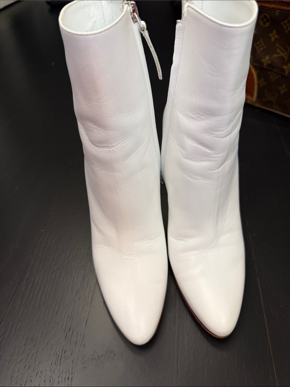 Manolo Blahnik White Leather Pointed-Toe Ankle Booties